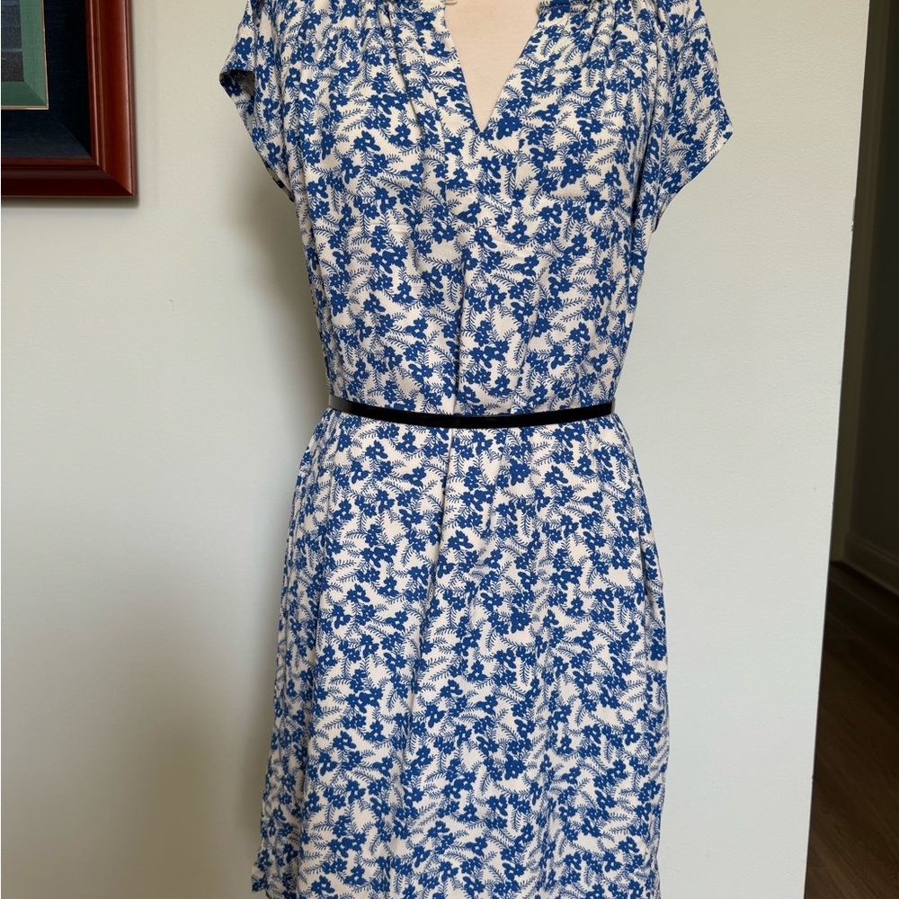 Blue Floral V-Neck Midi Dress by